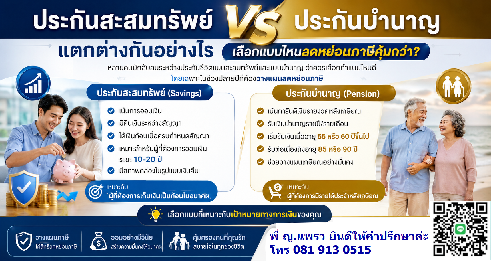 ประกันสะสมทรัพย์ vs ประกันบำนาญ แตกต่างกันอย่างไร เลือกแบบไหนลดหย่อนภาษีคุ้มกว่า?